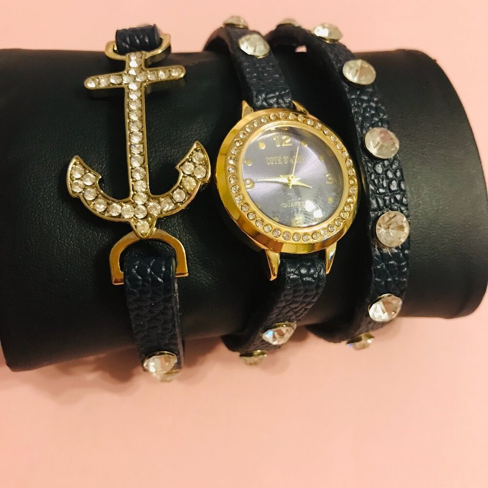 COTE D'AZUR LADIES GOLD TONE WRAP QUARTZ WATCH WITH CRYSTALS AND RHINESTONES